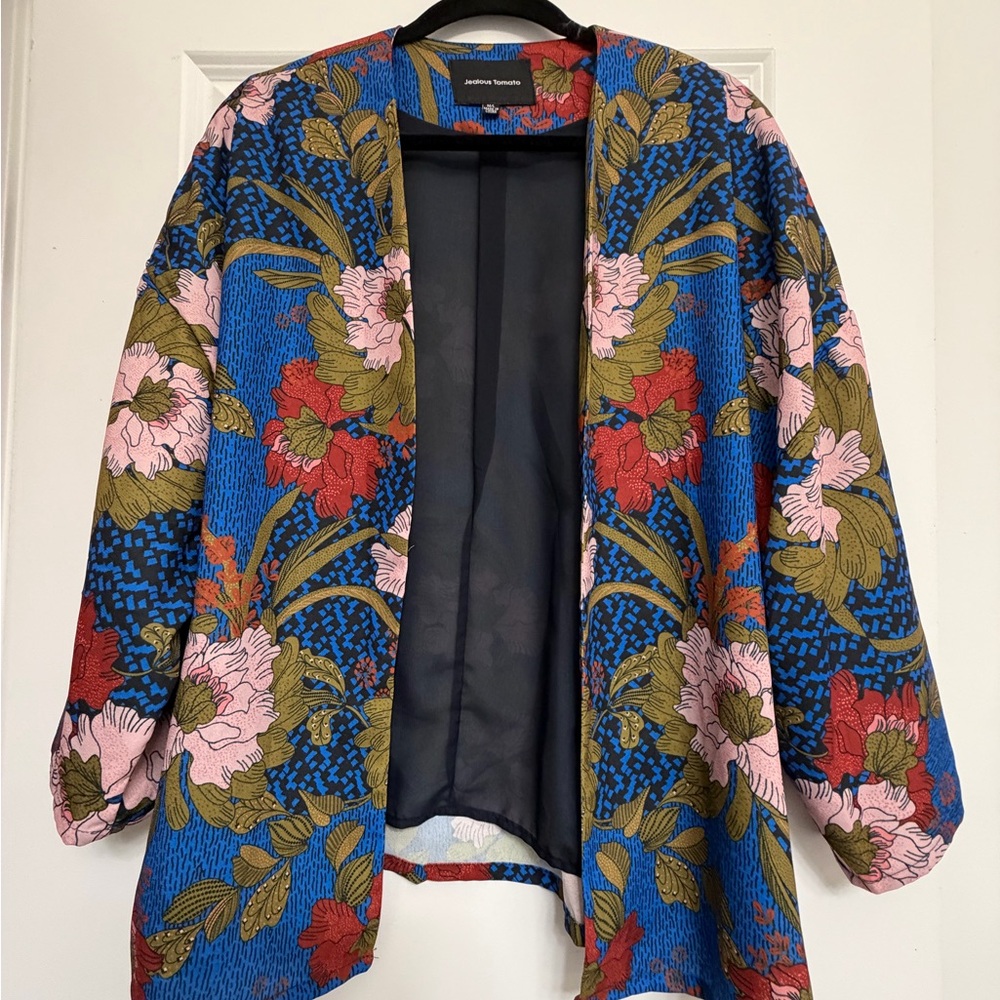 Anthropologie Floral Blazer - Blue, Red, Green
